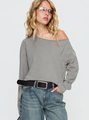 Karlyn Off Shoulder Long Sleeve Top Grey