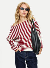 Deora Cinched Long Sleeve Top Red Stripe