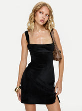 Bombshell Velvet Mini Dress Black