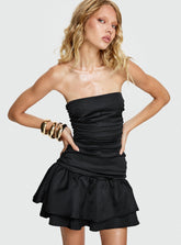 Grayce Strapless Ruched Mini Dress Black