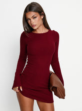 Bryanna Long Sleeve Mini Dress Deep Merlot