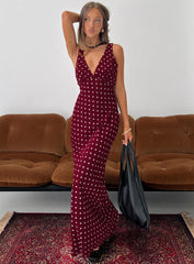 Nellie Maxi Dress Burgundy Polka Dot
