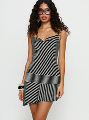 Laurela Asymmetrical Mini Dress Black / White Stripe