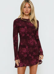 Vivre Long Sleeve Mini Dress Burgundy Paisley