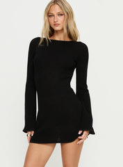 Rhapsody Long Sleeve Knit Mini Dress Black