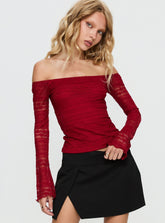 Deyci Lace Off Shoulder Top Red