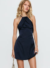 Amberlee Halter Ruched Mini Dress Navy