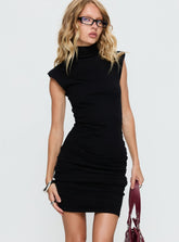 Ortensia Turtleneck Ruched Mini Dress Black