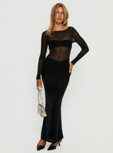 Joceline Long Sleeve Sheer Maxi Dress Black Shimmer
