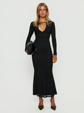 Adesa Long Sleeve Keyhole Plunge Maxi Dress Black