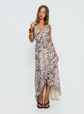 Roxine Asymmetrical Halter Maxi Dress Animal Multi