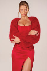 Faux Fur Tie-Up Sleeves in Rose Red