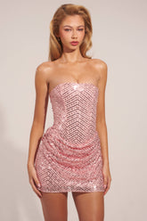 Embellished Draped Strapless A-Line Mini Dress in Blush Pink