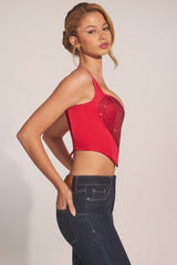 Sweetheart-Neck Lace-Up Corset Top in Rose Red