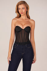 Bandeau Lace-Up Corset Top in Black