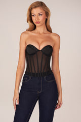 Bandeau Lace-Up Corset Top in Black