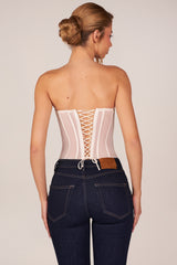 Bandeau Lace-Up Corset Top in Ivory