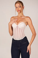 Bandeau Lace-Up Corset Top in Ivory