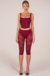 Laced Capri Trousers in Cherry Red