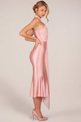 Scarf-Detail Midaxi Dress in Blush Pink