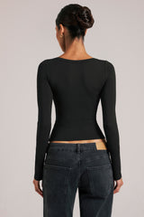 V-Neck Long-Sleeve Top in Black