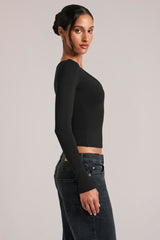 V-Neck Long-Sleeve Top in Black