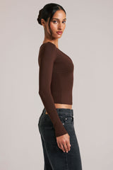 V-Neck Long-Sleeve Top in Chocolate Brown
