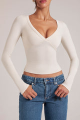 V-Neck Long-Sleeve Top in Ivory