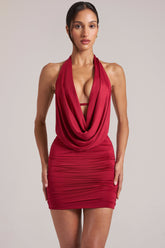 Draped Cowl Mini Dress in Cherry Red