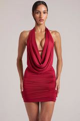 Draped Cowl Mini Dress in Cherry Red