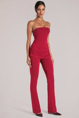 Mid-Rise Fitted Trousers in Cherry Red