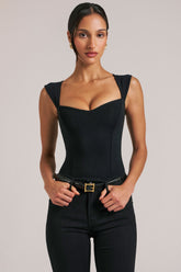 Sweetheart-Neck Bodysuit in Black