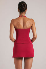 Longline Halterneck Top in Cherry Red