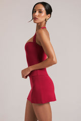 Longline Halterneck Top in Cherry Red