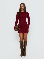 Bryanna Long Sleeve Mini Dress Deep Merlot
