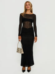 Joceline Long Sleeve Sheer Maxi Dress Black Shimmer