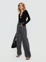 Tulia Long Sleeve Layered Bodysuit Black