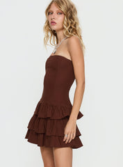 Valentia Tiered Mini Dress Chocolate