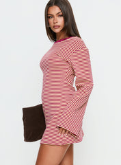 Lulolah Long Sleeve Mini Dress Lemon / Burgundy Stripe