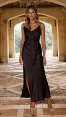 Yasmeen Tie Front Maxi Dress - Black