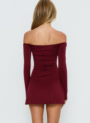 Imeralda Hardware Long Sleeve Mini Dress Burgundy