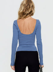 Nyren Low Back Boatneck Long Sleeve Top Navy Stripe