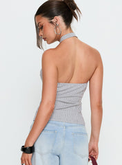 Tiarra Keyhole Sleeveless Top White Stripe