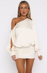 Love Letter Long Sleeve Mini Dress Off White