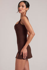 Mid-Rise Bodycon Ultra Mini Skirt with Split in Chocolate Brown