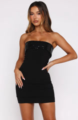 Always Winning Sequin Strapless Mini Dress Black