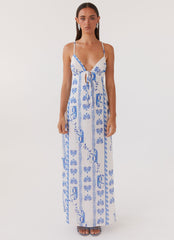 Flora Linen Maxi Dress - Floral Wave