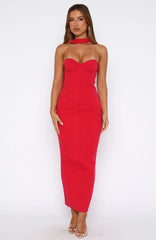 Raining Hearts Strapless Maxi Dress Red