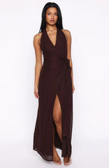 How I Feel Halter Maxi Dress Chocolate