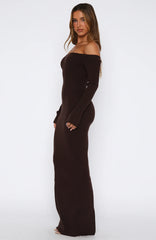 Star Studded Long Sleeve Knit Maxi Dress Chocolate